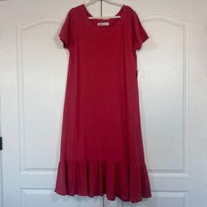 NWT Free People Beach Red Maxi Ruffle Hem Tee Shirt Dress Boho Casual Medium